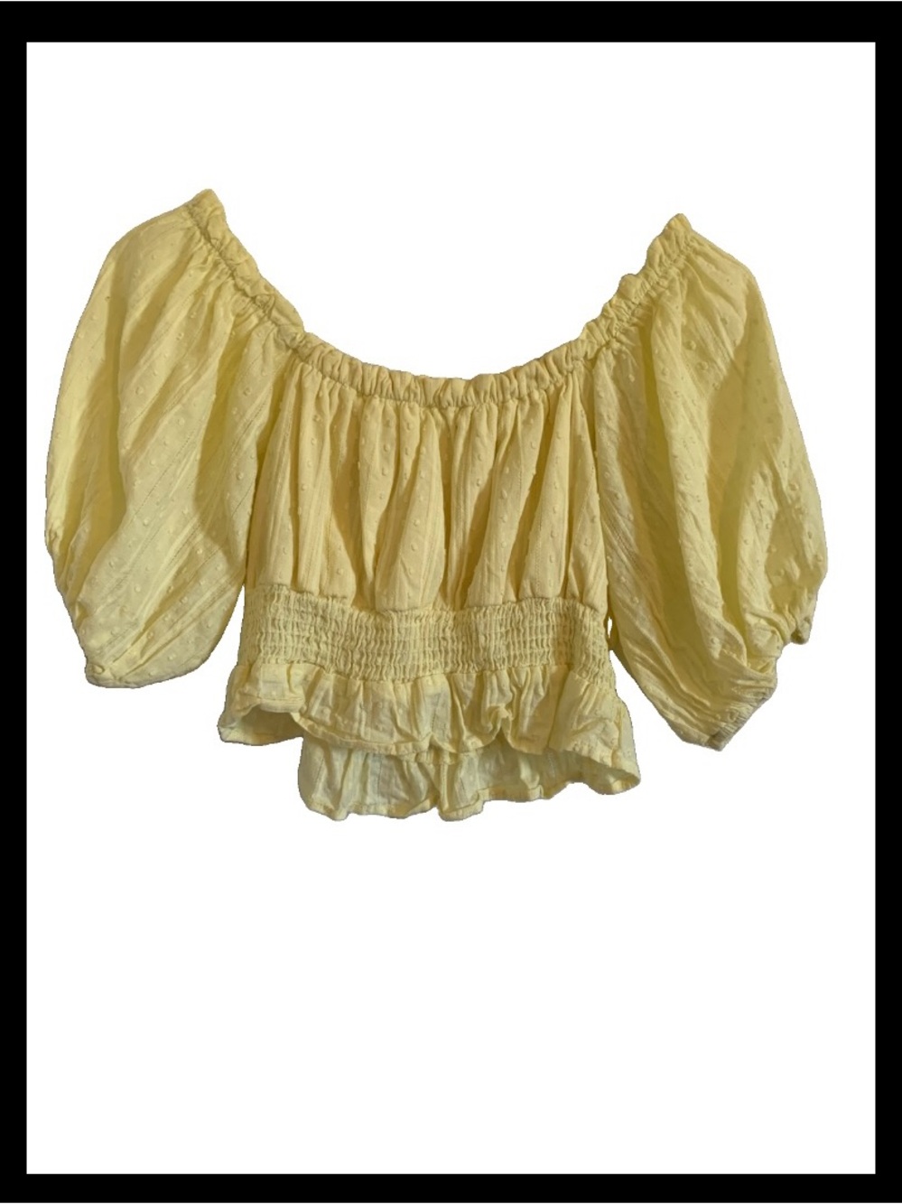Altard state Yellow Smocked Off-Shoulder Puff Sleeve Top